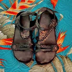 Aetrex Jillian Black Women's Braided Quarter Strap Sandals Women’s Size 10